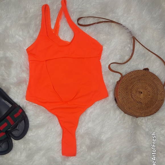 Sweet Orange One-Piece Asymmetrical Cutout Swimsuit - NWOT - Picture 6 of 9